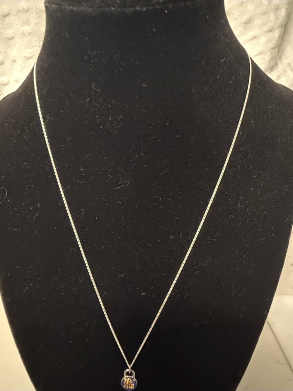 New Sterling Silver Necklace with Blue and Gold Charm - Women Jewelry